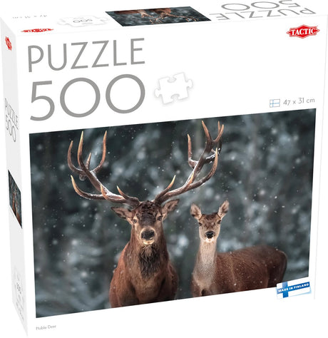 Taktyka szlachetnego jelenia – puzzle – 500 elementów – jeleń w krajobrazie leśnym – przyroda i dzika przyroda – wysoka skandynawska jakość