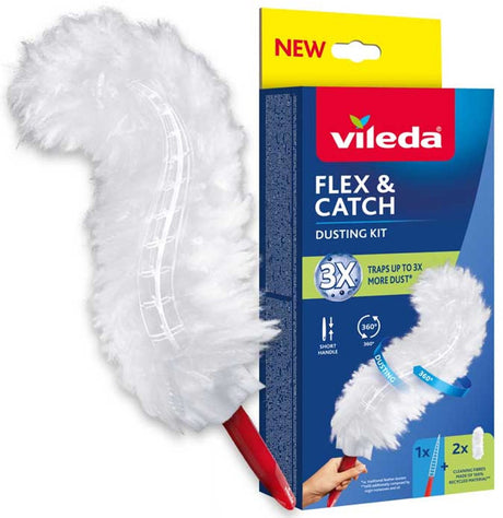 Vileda flex catch - miotła do kurzu z krótką rączką - w zestawie 2 wkłady - antypoślizgowa - elastyczna główka - 179432