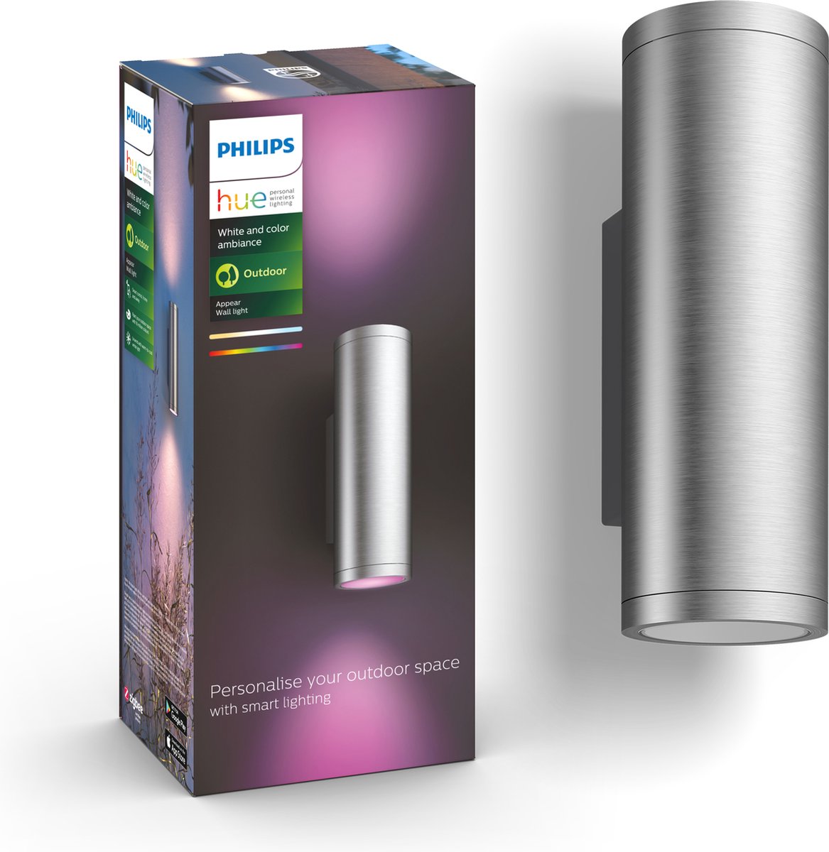 Philips hue appear muurlamp - wit en gekleurd licht - roestvrij staal