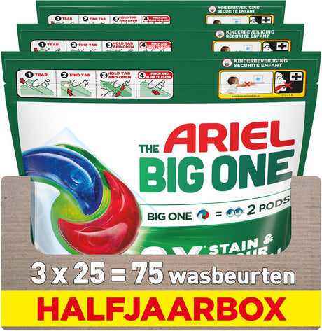Saszetki z detergentem Ariel 3w1, duże, oryginalne - 3 x 25 prań