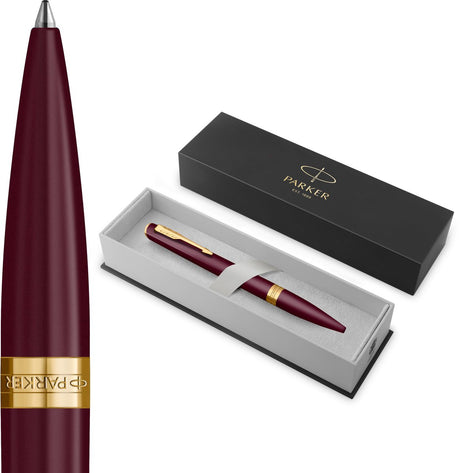 Parker meridian balpen | rode lak met gouden accenten | middelgrote penpunt | handschriftpennen schrijfwaren | blauwe inkt | luxe cadeaudoos