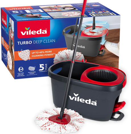System mopowania Vileda Turbo Deep Clean - kompletny zestaw mopa z wiadrem i pedałem - trzonek teleskopowy 65–131 cm - mocny mop z mikrofibry