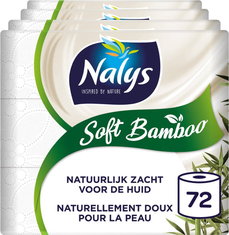 Miękki bambusowy papier toaletowy Nalys - 72 rolki - biały (3-warstwowy) - opakowanie ekonomiczne - opakowanie papierowe