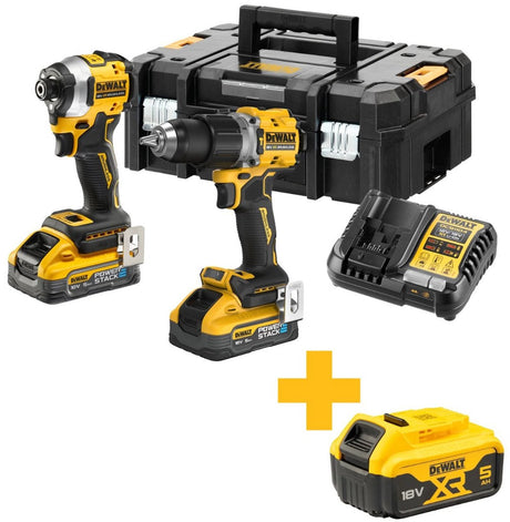 Dewalt dck2050h2t-qw | Kompaktowy, bezszczotkowy podwójny zestaw 18 V xr dcd805 dcf850 | 2x akumulator 5,0ah | w przypadku tstak - dck2050h2t-qw