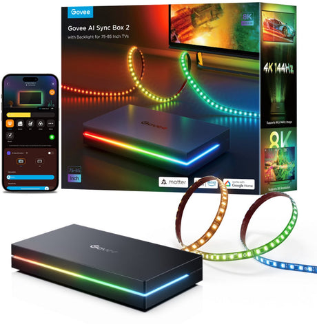 Govee AI Sync Box 2 75–85 cali - HDMI Sync Box z oświetleniem LED - RGBICW - Kontrola aplikacji - Alexa Google - Kompatybilny z Matter