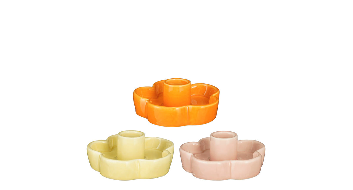 Kandelaar roze l.geel oranje 3 assorti - h4xd9cm