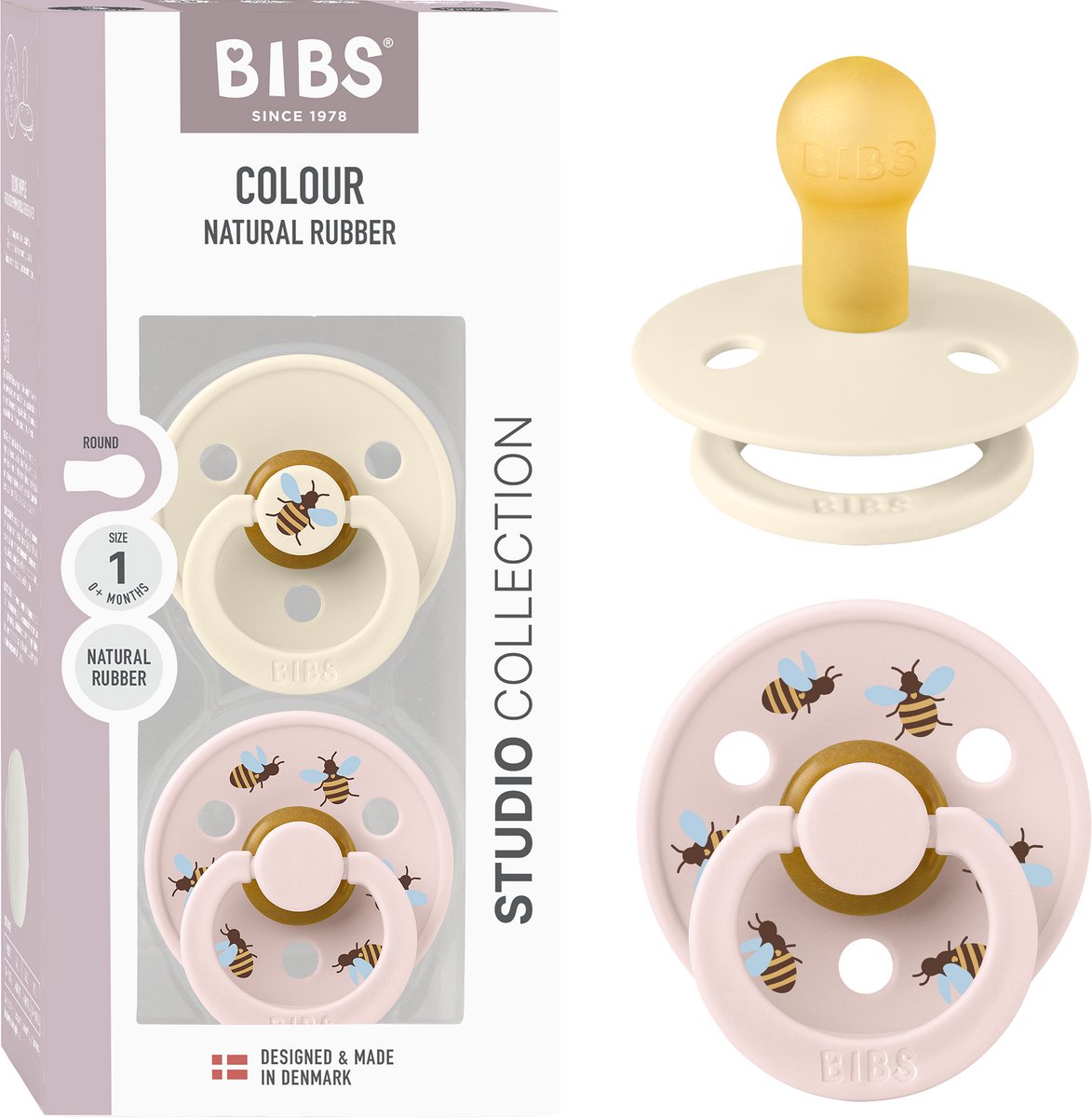 Bibs colour fopspeen - 0-6 mnd - 2-pack - rond - ivory petal