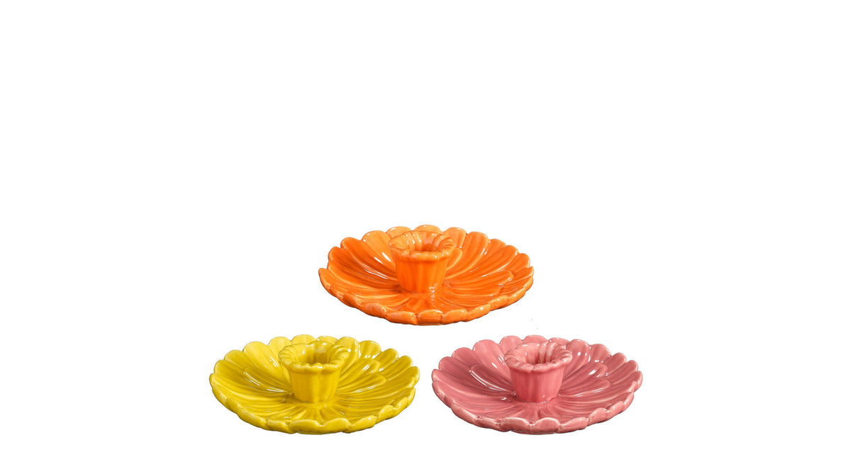 Kandelaar geel oranje roze 3 assorti - h4xd13cm