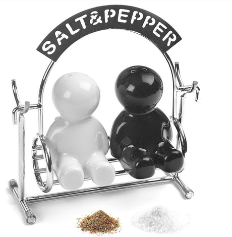 Huśtawka do soli i pieprzu Balvi - metalowa - czarno-biała