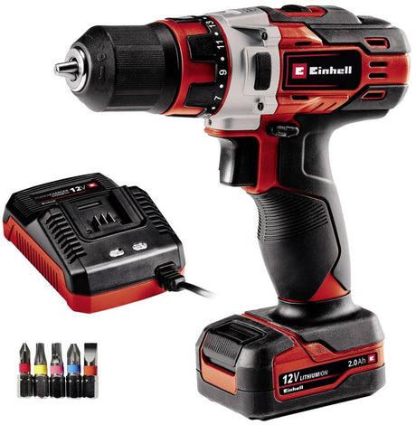 Wiertarko-wkrętarka akumulatorowa Einhell te-cd 18 1 li kit - 12 V Li-Ion - 30 nm - 0-1400 obr./min - Bezkluczowy uchwyt wiertarski 10 mm - w zestawie. 1x akumulator 2,0 Ah i ładowarka