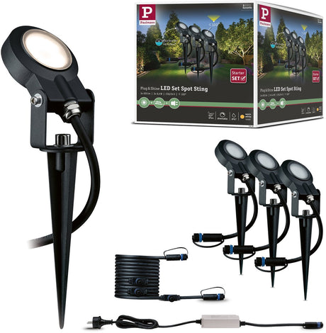 Reflektory ogrodowe LED Paulmann Plug Shine Sting zestaw podstawowy IP67 3000K 3x6,4W 75VA antracyt