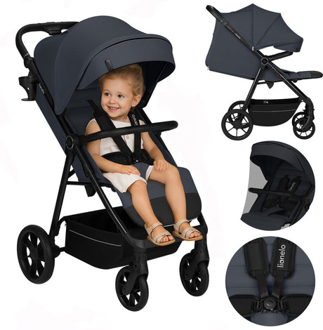 Lionelo Iva - wózek spacerowy premium - 6 miesięcy 4 lata (do 22 kg) - koła skrętne 360° z zawieszeniem - pasek magnetyczny - budka przeciwsłoneczna XXL UPF50 - regulowane oparcie, uchwyt do pchania podnóżka - duży kosz na zakupy - teren miejski - wózek