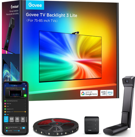 Govee TV Backlight 3 Lite 75–85 cali - Taśma LED do telewizora - RGBICW - Kontrola aplikacji - Alexa Google - Kompatybilność z materią