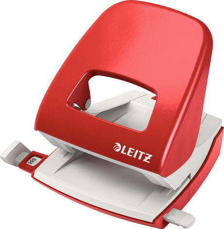 Dziurkacz biurkowy metalowy Leitz Nexxt - dziurkuje do 30 kartek - do teczek i segregatorów - czerwony