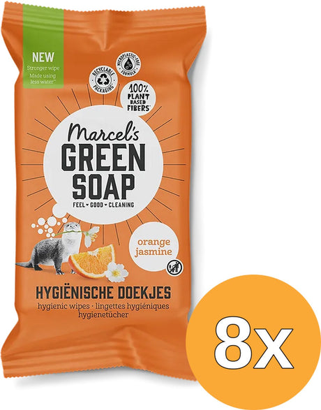 Marcel's green soap hygiënische schoonmaakdoekjes - sinaasappel jasmijn - 8 x 60 stuks