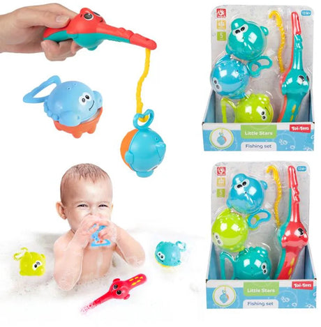 Toi-zabawki Little Stars zabawki do kąpieli wędka z 3 rybkami, 4 sztuki.