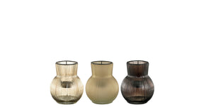 Theelicht houder l.bruin zwart 3 assorti - h13xd11cm