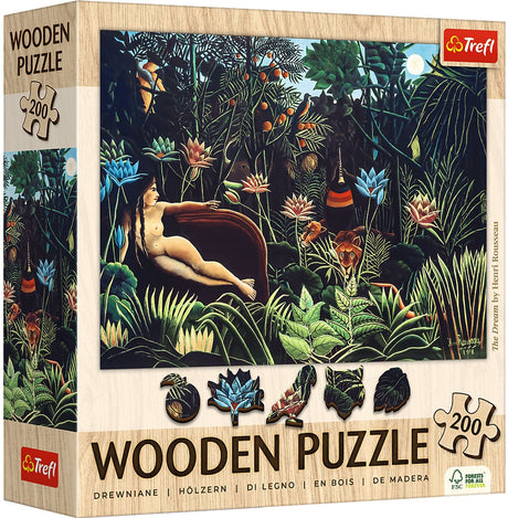 Drewniane puzzle Trefl Henri Rousseau składające się z 200 elementów.