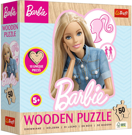Drewniane puzzle Trefl ulubione modne Barbie Mattel Wood - 50 elementów - od 4 lat
