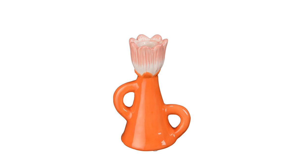 Kandelaar bloem oranje - l13xb9xh18cm