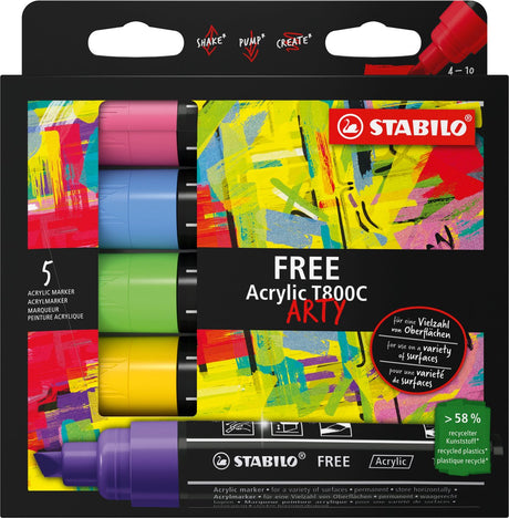 Stabilo free akryl - marker akrylowy - zestaw nadmorski t800c - końcówka kątowa 4-10 mm - etui z 5 kolorami