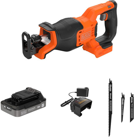 Bezszczotkowa piła szablasta Black+decker 18 V z 3 akcesoriami (z 2 akumulatorami 2,5 Ah i ładowarką) - blcr78e1-qw
