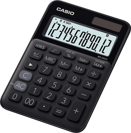 Niemarkowy kalkulator biurkowy sans marque casio ms-20uc-bk czarny liczba pozycji wyświetlacza: 12 zasilany energią słoneczną, na baterie (szer. x wys.)