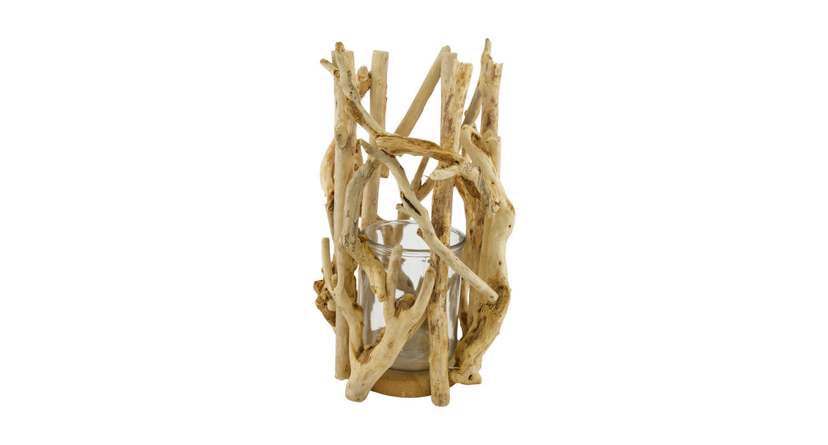 Lantern historic wood with glass 24x24x38cm bleached