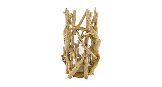 Lantern historic wood with glass 24x24x38cm bleached