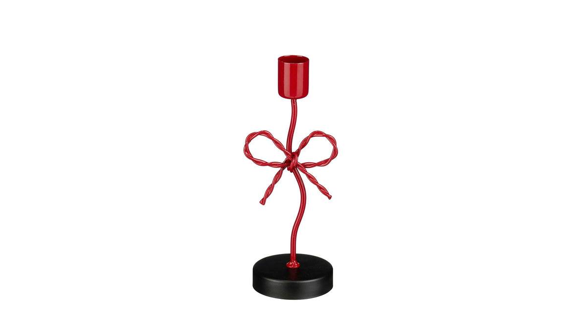 Kandelaar strik rood - l7xb6,5xh18cm