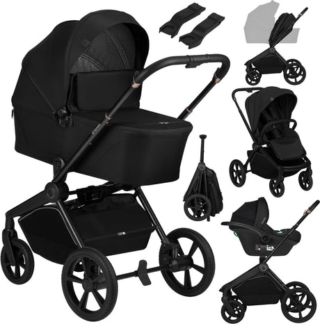 Zestaw spacerowy Lionelo Freya 3w1 – gondola, spacerówka Astrid Fotelik samochodowy w rozmiarze i (40–87 cm) – premium – od urodzenia do 22 kg – Koła PU z amortyzacją – Siedzisko odwracane – Budka UPF50+
