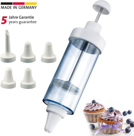 Strzykawka do dekoracji i dekoracji Westmark, z 5 dyszami, pojemność: 180 ml, tworzywo sztuczne, stal nierdzewna, przezroczysty biały, 31152260