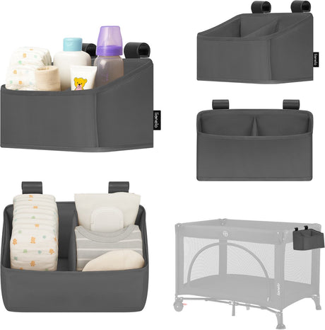 Lionelo sidepocket small – organizer do łóżeczka przyłóżkowego 26×12×15 cm – 2 przegródki na pieluchy, akcesoria do chusteczek – na łóżeczko podróżne, pojemnik do spania – wzmocniony, przenośny wielofunkcyjny