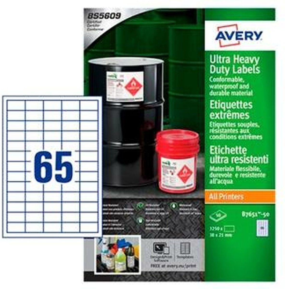 Avery labels wit papier 50 lakens 38 x 21,2 mm