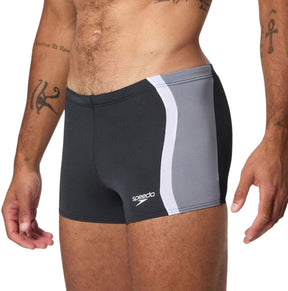 Speedo solid splice aqua szorty męskie - obcisłe spodenki kąpielowe męskie - bokserki kąpielowe odporne na chlor męskie - kąpielówki sportowe męskie ze sznurkiem - czarno-szary - XL