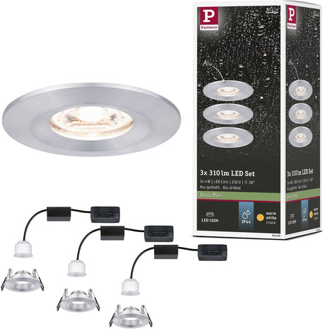 Lampa wpuszczana LED Paulmann nova mini moneta zestaw podstawowy gwiazda IP44 okrągła 65 mm moneta 3x4W 3x310lm 230V 2700K aluminium obracane