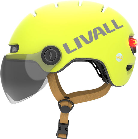 Livall l23 yellow m slimme fietshelm met led-verlichting en afneembaar vizier, nta8776, gecertificeerd voor e-bikes, fietshelm met valdetectie voor volwassenen (mannen en vrouwen) m