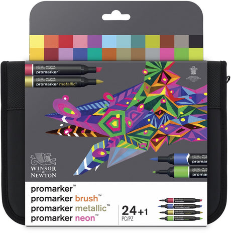 Zestaw markerów mieszanych Winsor Newton 0290037 24 w portfelu | promarker, pędzel, metaliczny neon