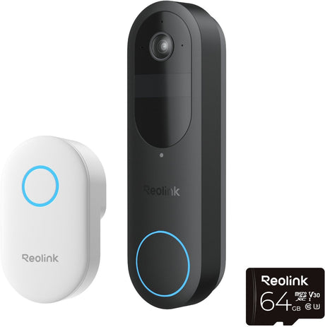 Dzwonek akumulatorowy Reolink 2k 4mp - w zestawie inteligentny dzwonek wykrywający - Wi-Fi 2,4 5 GHz - noktowizor - rozmowa dwukierunkowa - d340b z gongiem + karta SD 64 GB