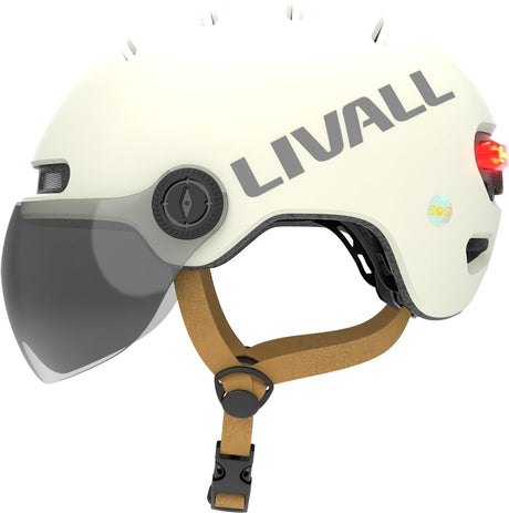 Livall l23 white m size type-c slimme fietshelm met ledverlichting en afneembaar vizier, nta8776-gecertificeerd voor e-bikes, fietshelm met valdetectie voor volwassenen (heren en dames), geschikt voor e-bike, scooter en skateboard.