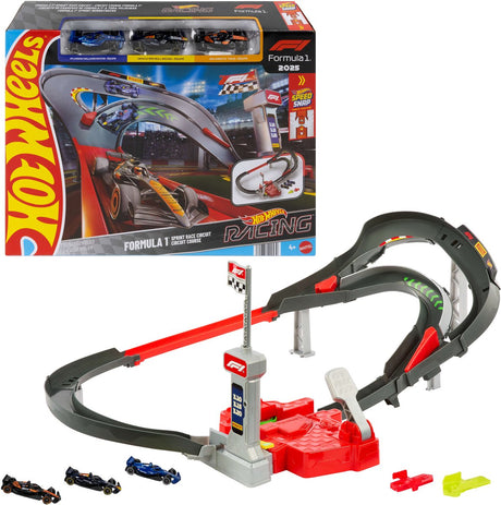 Zestaw torów sprinterskich Formuły 1 Hot Wheels Racing z 3 metalowymi samochodzikami