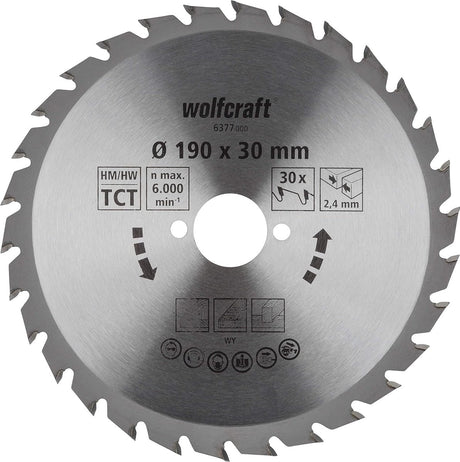 Wolfcraft - piła tarczowa 190x30mm - 30 zębów - brzeszczot do piły tarczowej - seria zielona - 6377000