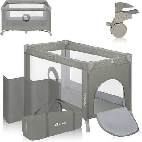 Łóżko kempingowe Lionelo 3 w 1 - łóżeczko składane kojec łóżeczko podróżne - 60x120 cm - 0-36 miesięcy do 15 kg - z komfortowym materacem - boczne wejście zapinane na zamek - kółka - torba transportowa - łóżeczko Stefi baby box łóżeczko