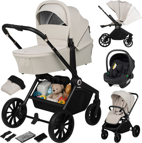 Lionelo mika plus - wózek 3w1 - zestaw xxl - w komplecie. fotelik samochodowy i-size - wszechstronny i całoroczny - duże koła - do 22kg - obsługa jedną ręką - na każdy teren - zestaw akcesoriów