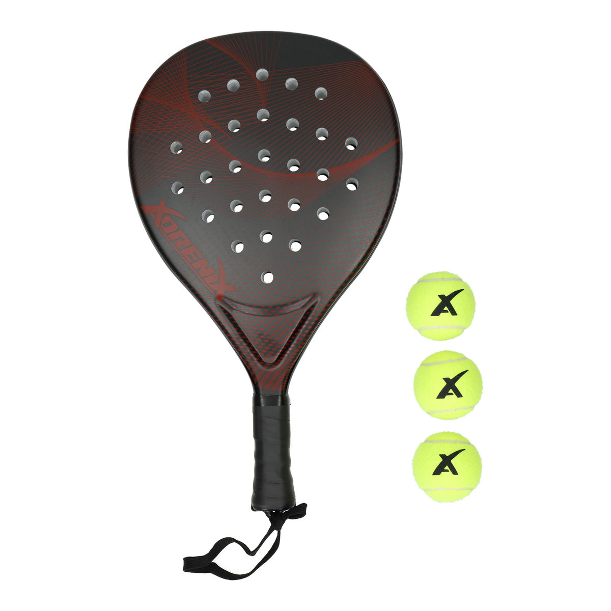 Adrenix Padel ustawiona rakieta z 3 piłkami - czerwony