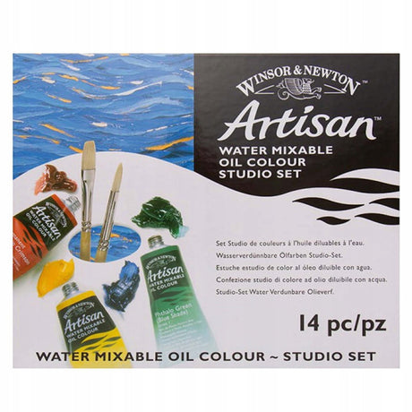 Winsor Newton 1590268 rzemieślniczy kolor olejny mieszający się z wodą - zestaw studyjny 10x37ml + średnie pędzle