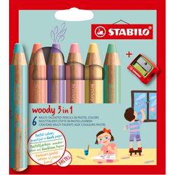 Stabilo Woody 3 w 1 pastel - kredki wielofunkcyjne - etui z temperówką w 6 kolorach