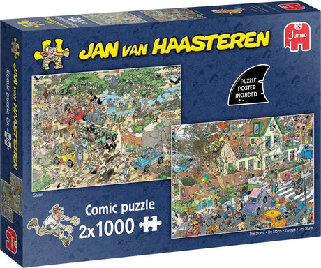 Jan van Haasteren - burza safari - puzzle 2 w 1 - puzzle 2 x 1000 elementów - układanka