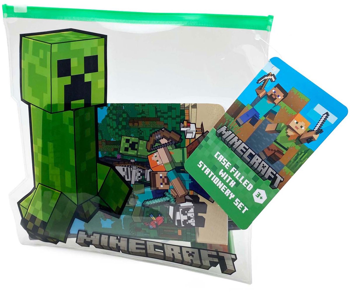 Wypełniony piórnik w kształcie zabawkowego Land Minecrafta