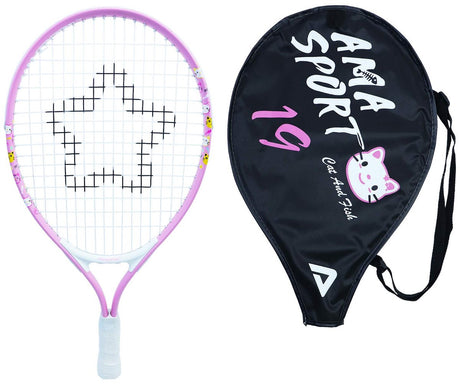 Rakieta tenisowa dla dzieci Ama Sport Cat Pink 19 cali - lekka rakieta dla juniorów z torbą - idealna dla początkujących -